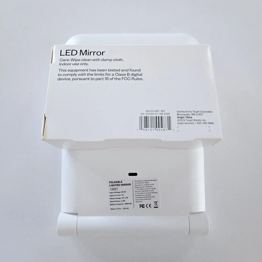 Room Essentials LED Lighted Vanity Mirror Foldable & Portable 3 Light Tones NEW